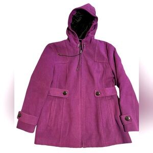 Covington womens sz medium purple full zip peacoat w adjustable plush lined hood